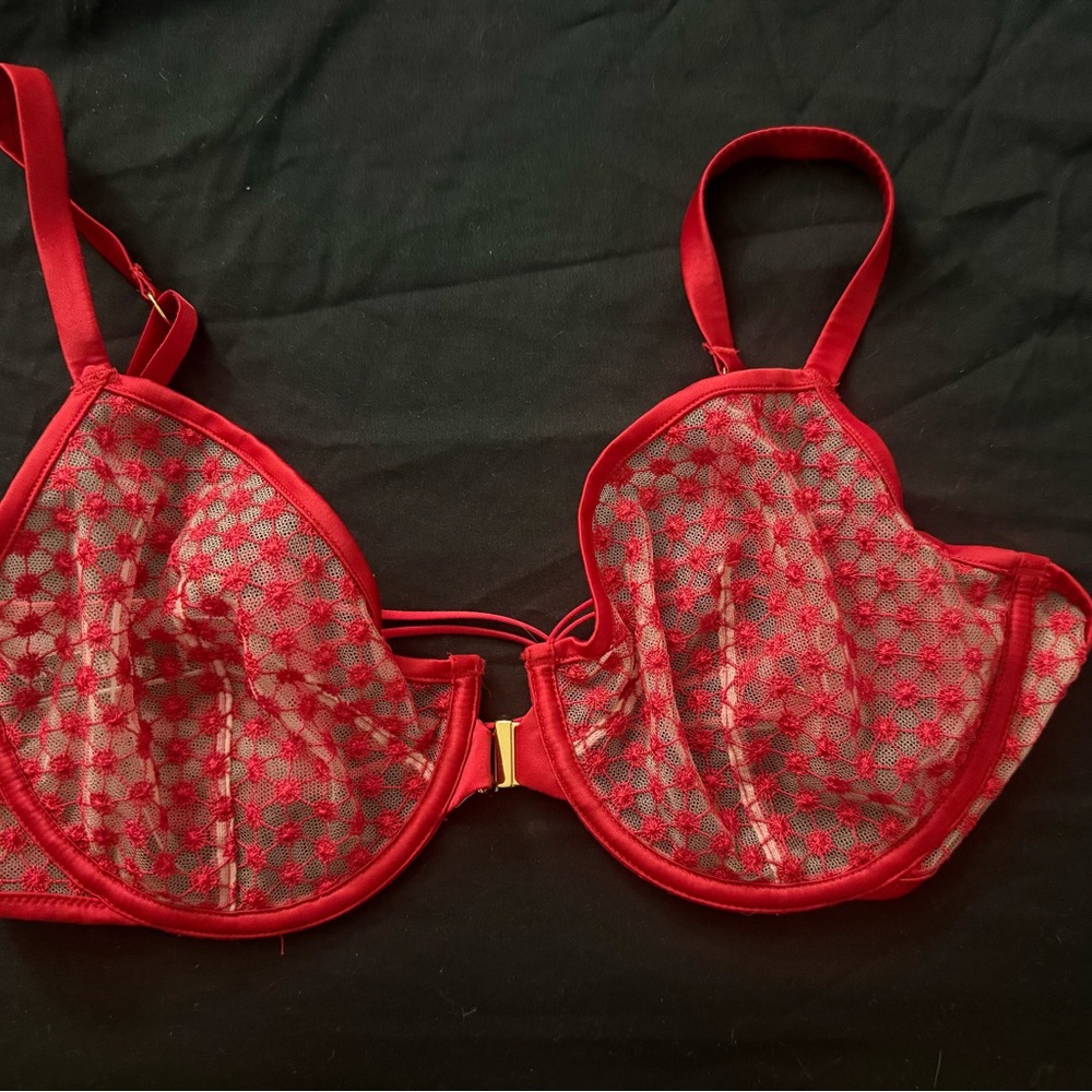 Victoria's Secret Red Sheer Lace Bra